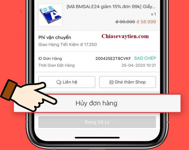 Huỷ đơn hàng trên ứng dụng Shopee