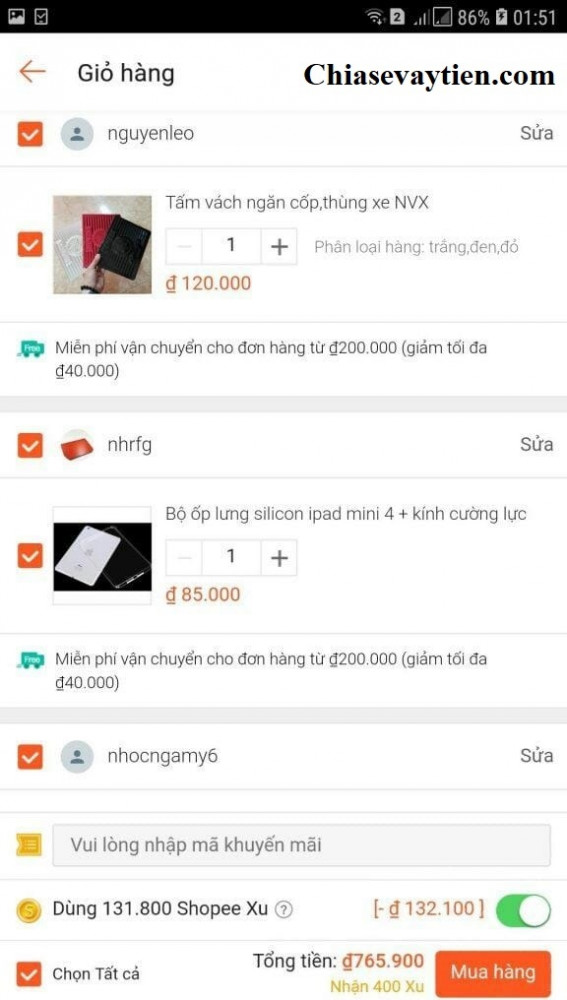Sử dụng Xu Shopee để mua hàng trên Shopee app