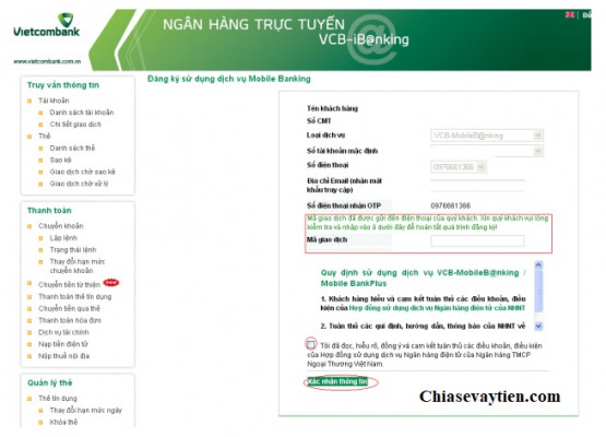 Đăng ký Dịch vụ Mobile Banking Vietcombank Online