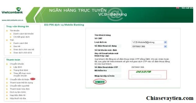 Đổi PIN Mobile Banking Vietcombank