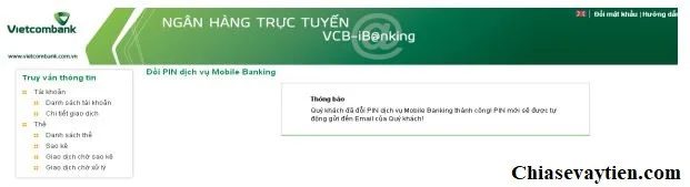 Đổi PIN Mobile Banking Vietcombank