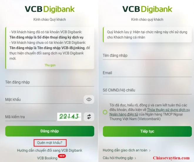 Cách lấy lại mật khẩu Internet Banking Vietcombank