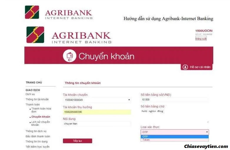 Chuyển tiền Agribank qua Internet Banking