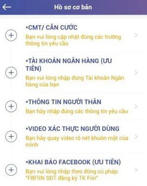 Cập nhập hồ sơ vay Online fiin