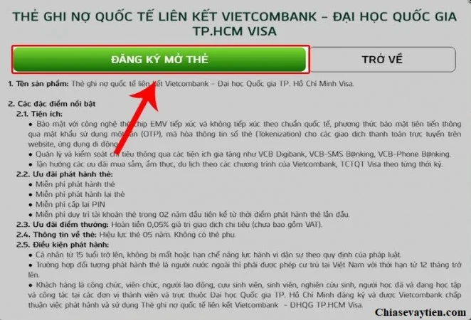 Mở thẻ Visa Vietcombank Online