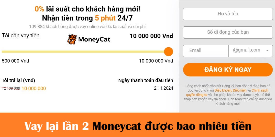 Vay lại lần 2 Money cat được bao nhiêu tiền