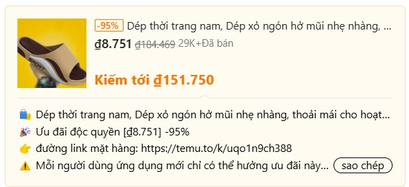 Mẫu nội dung chia sẻ mặt hàng trên Temu