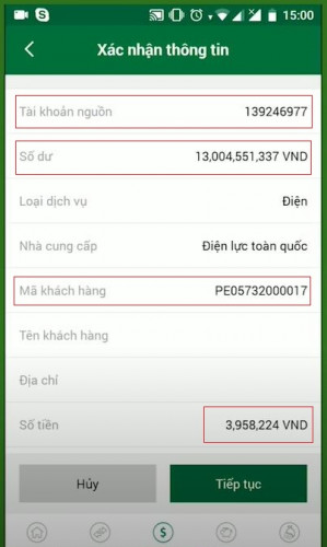 Thanh toán tiền điện bằng thẻ tín dụng qua app VPBank Online